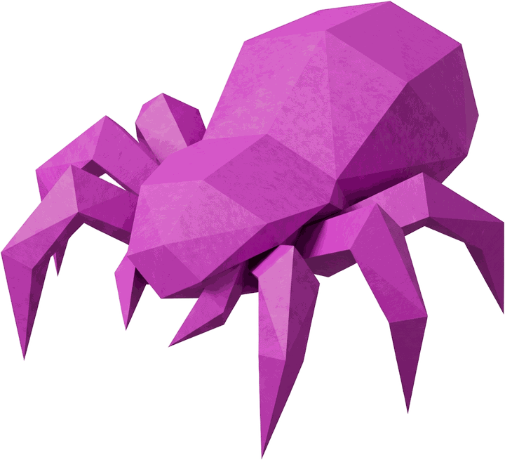 A spider folded from magenta paper, eight angular legs braced.